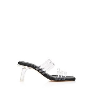 MISTA Womens Black Helena Square Toe Block Heel Slip On Leather Slide Sandals 37